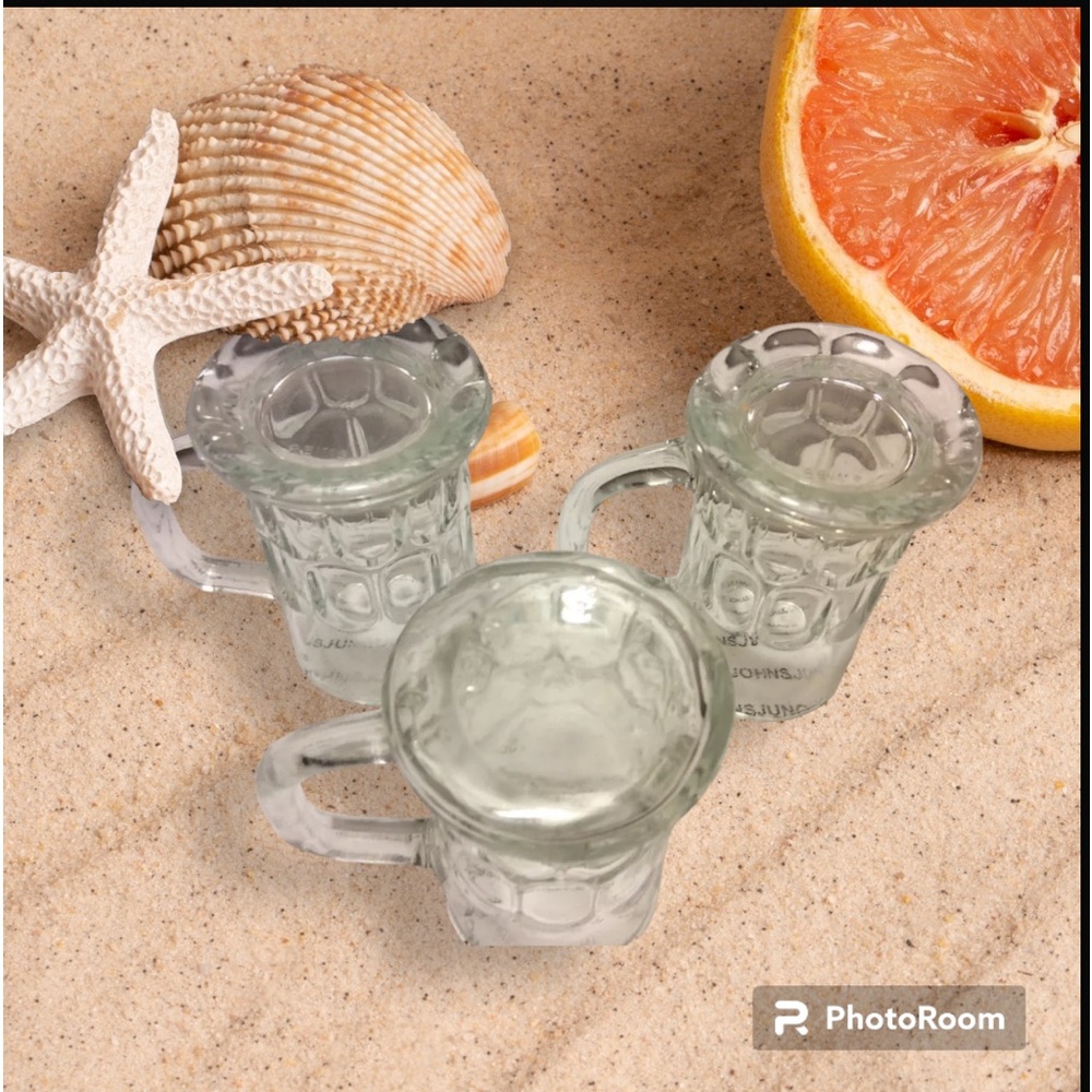 🌻 Set of 3 Vintage 90s Clear Mini Beer Mugs /Mini Shot Glasses  Never Used